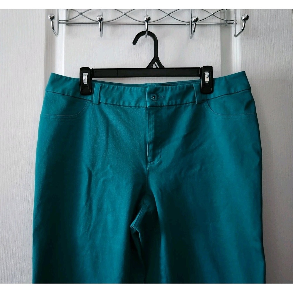 Chico's Women's Capri Pants Stretch Mid-Rise Pockets Green  Cotton Size‎ L(12) - Picture 3 of 10